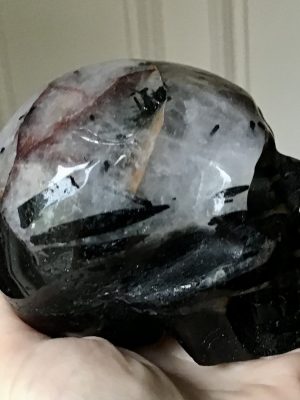 Black Tourmaline Quartz Crystal Skull