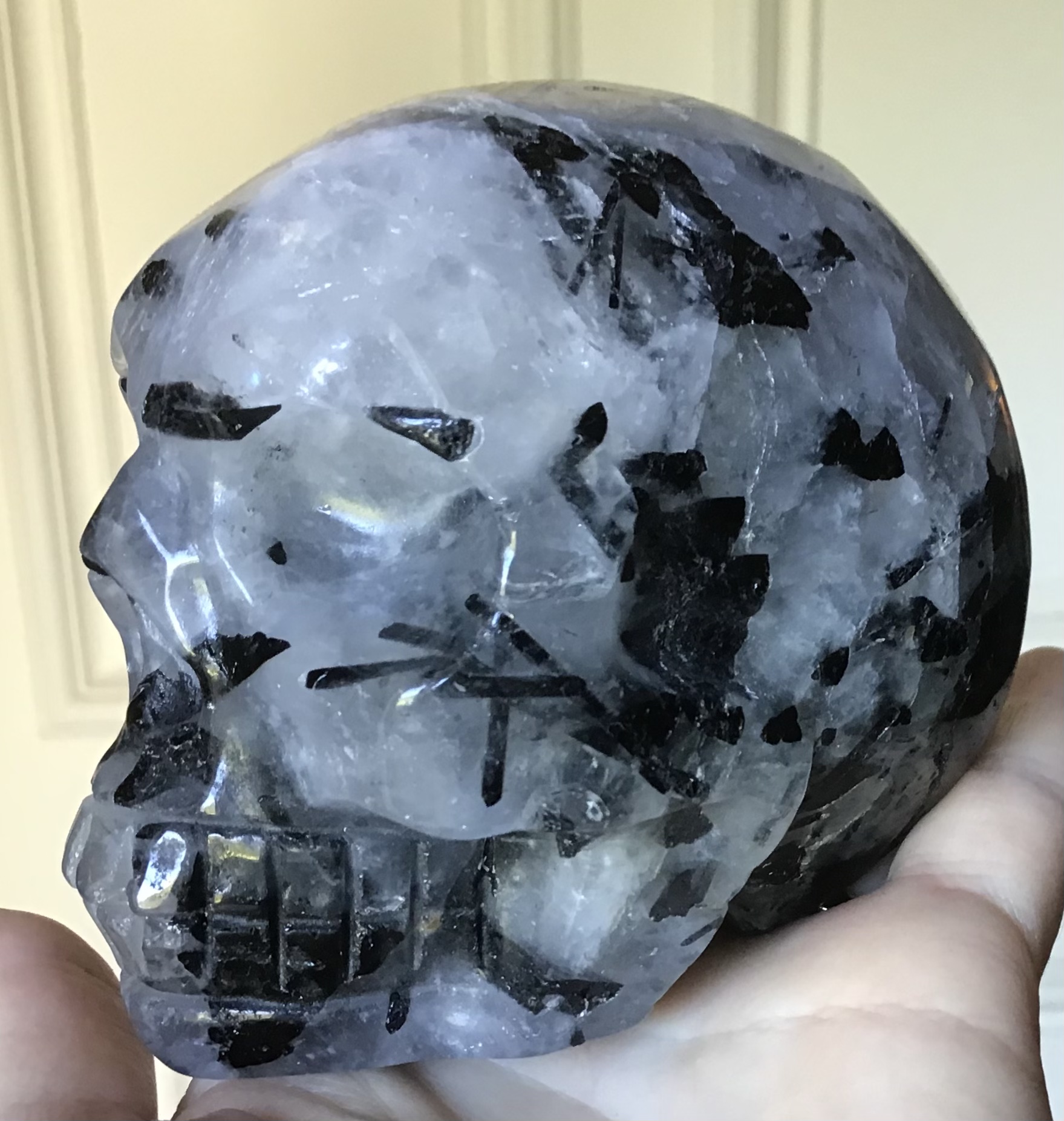 Black Tourmaline Quartz Crystal Skull - Image 2