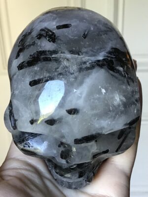 Black Tourmaline Quartz Crystal Skull