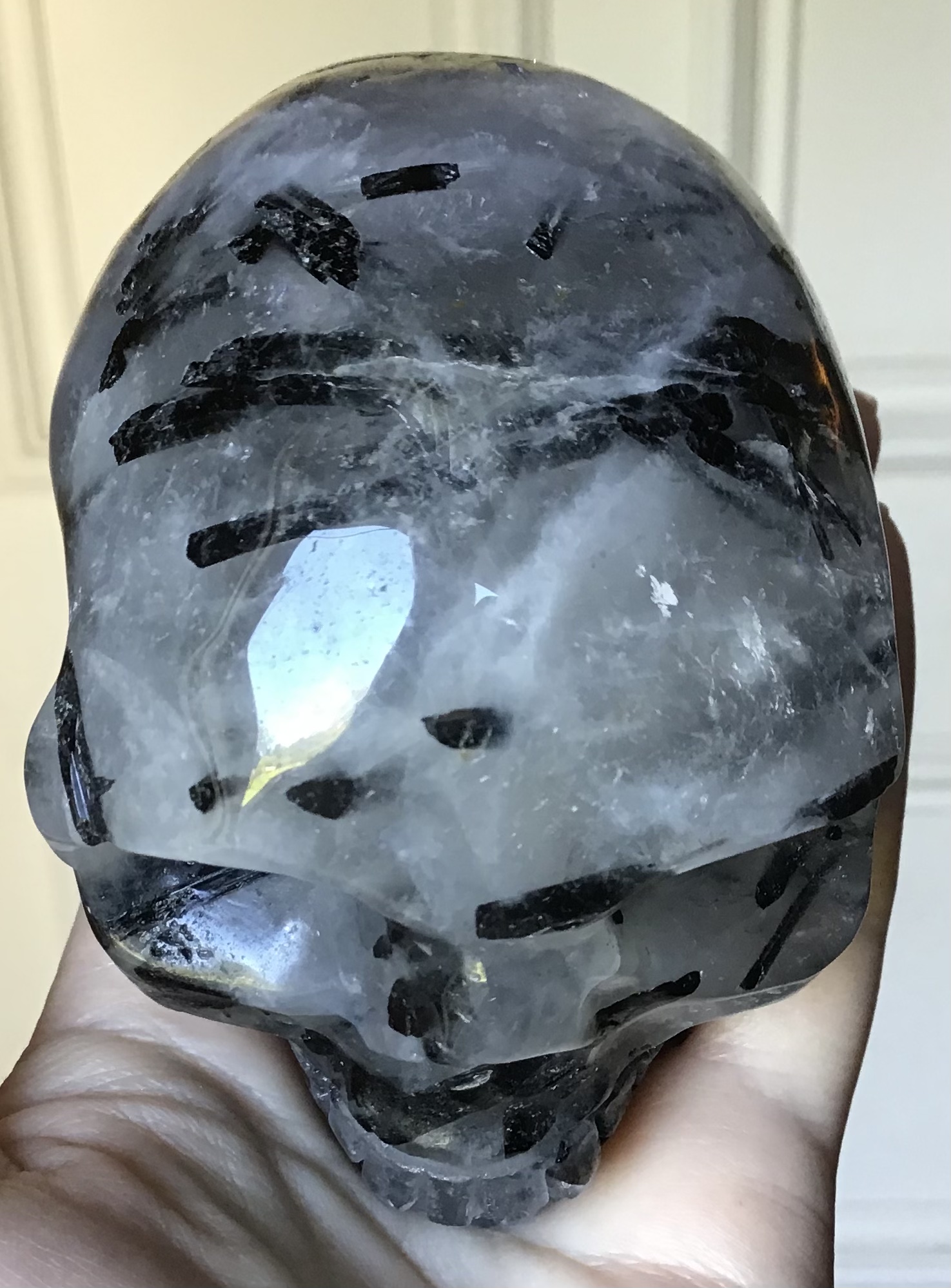 Black Tourmaline Quartz Crystal Skull