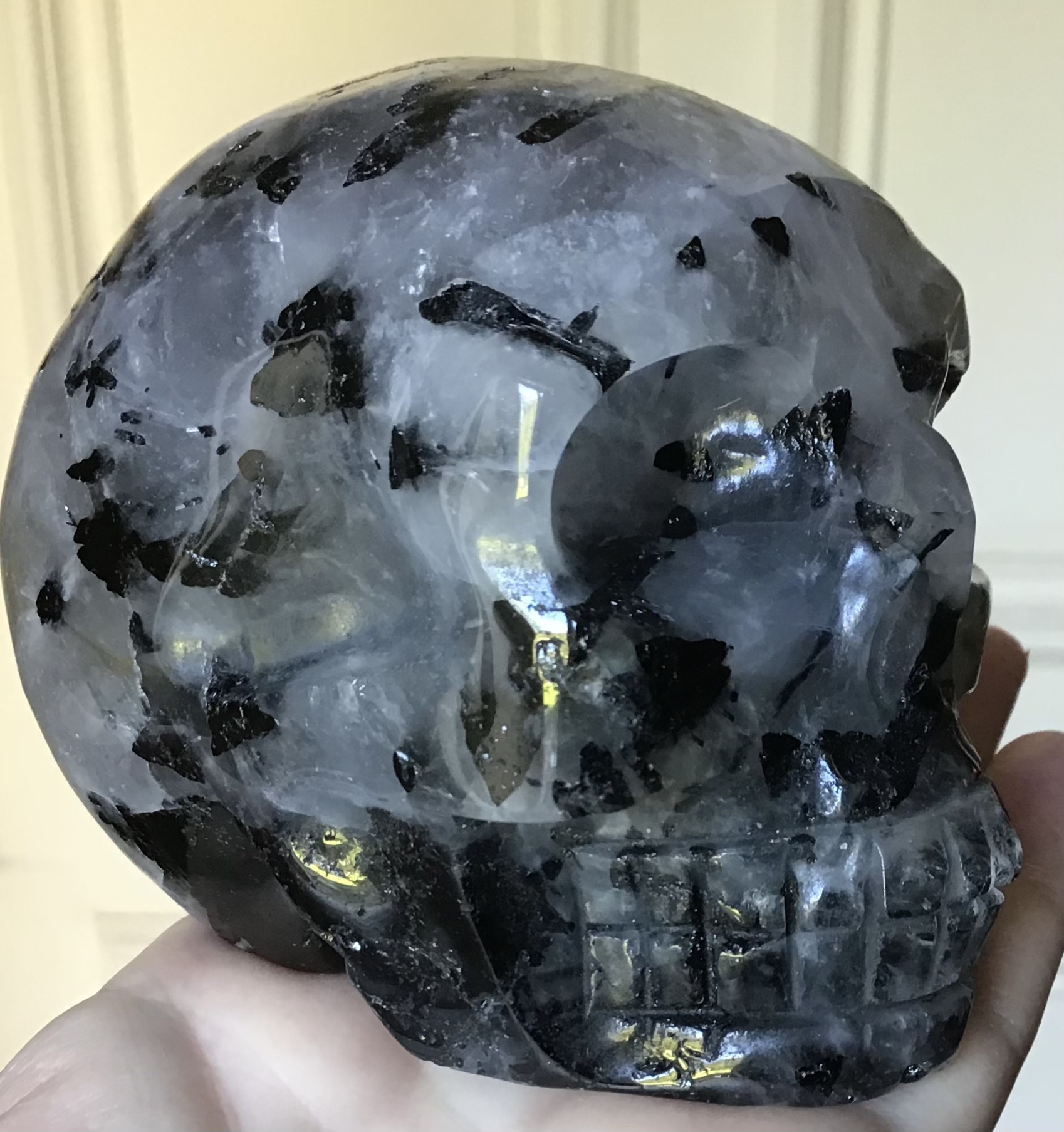 Black Tourmaline Quartz Crystal Skull - Image 4