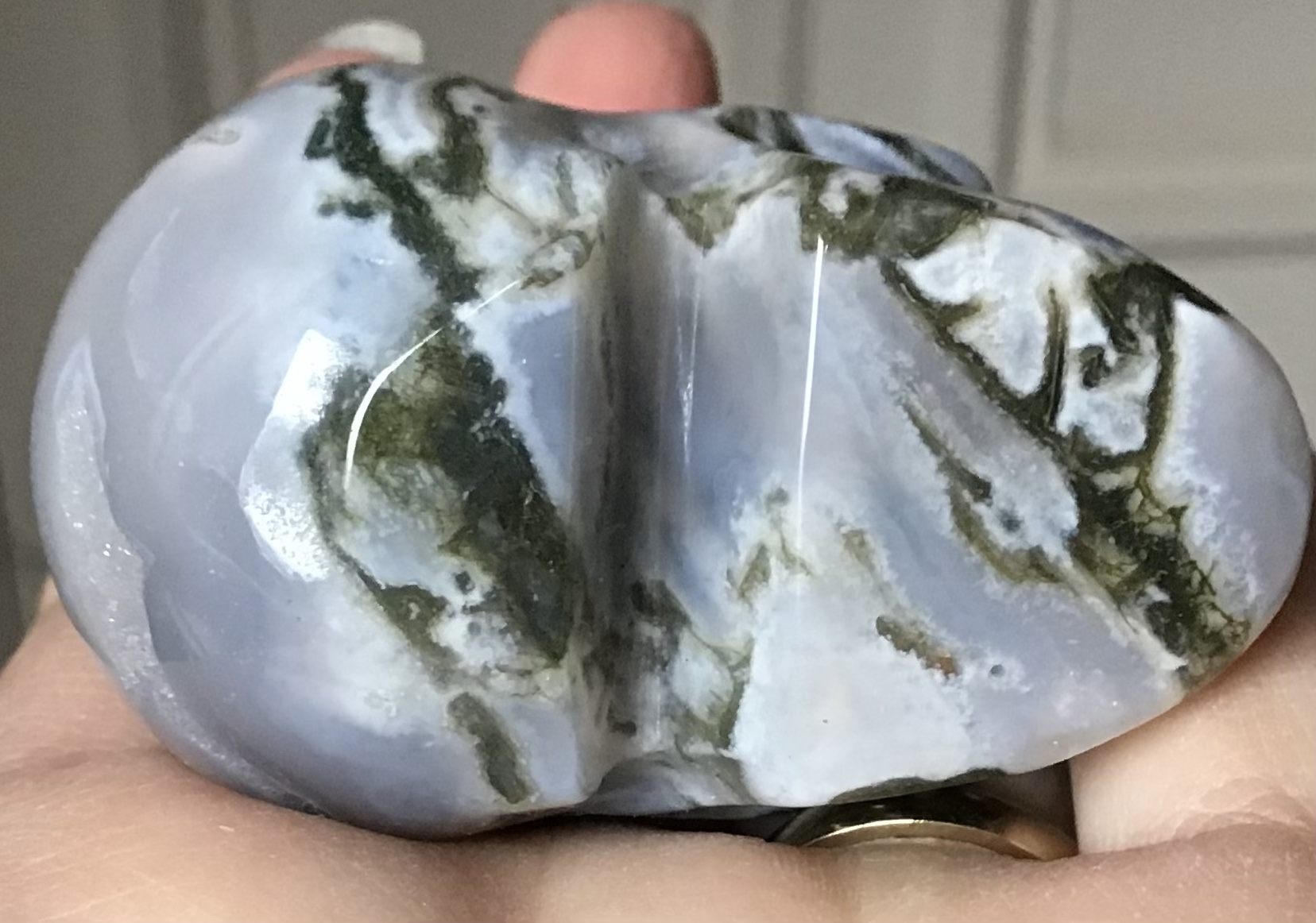 Quartz Moss Agate Geode Crystal Skull - Image 10