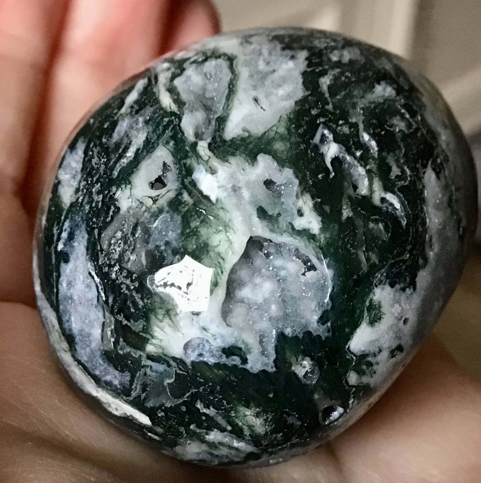 Quartz Moss Agate Geode Crystal Skull - Image 4
