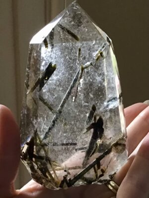 Green Tourmaline Clear Quartz Crystal