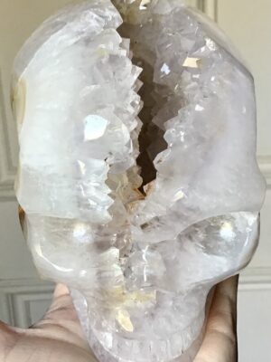 Large Quartz Agate Geode Crystal Skull