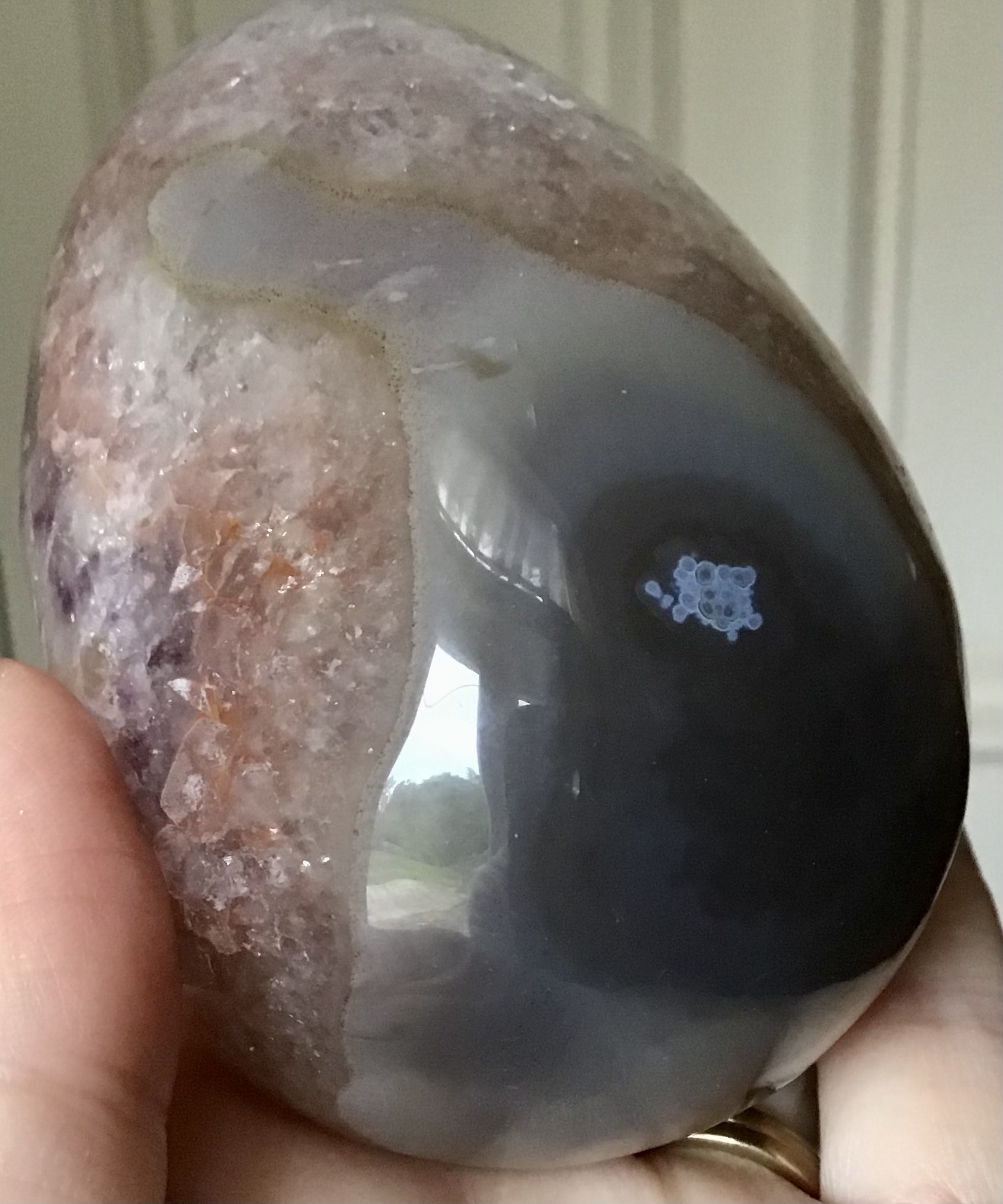 Rare Pink-/Peach Amethyst Blue Agate Crystal Geode - Image 4