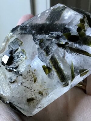 Green Tourmaline Clear Quartz Crystal