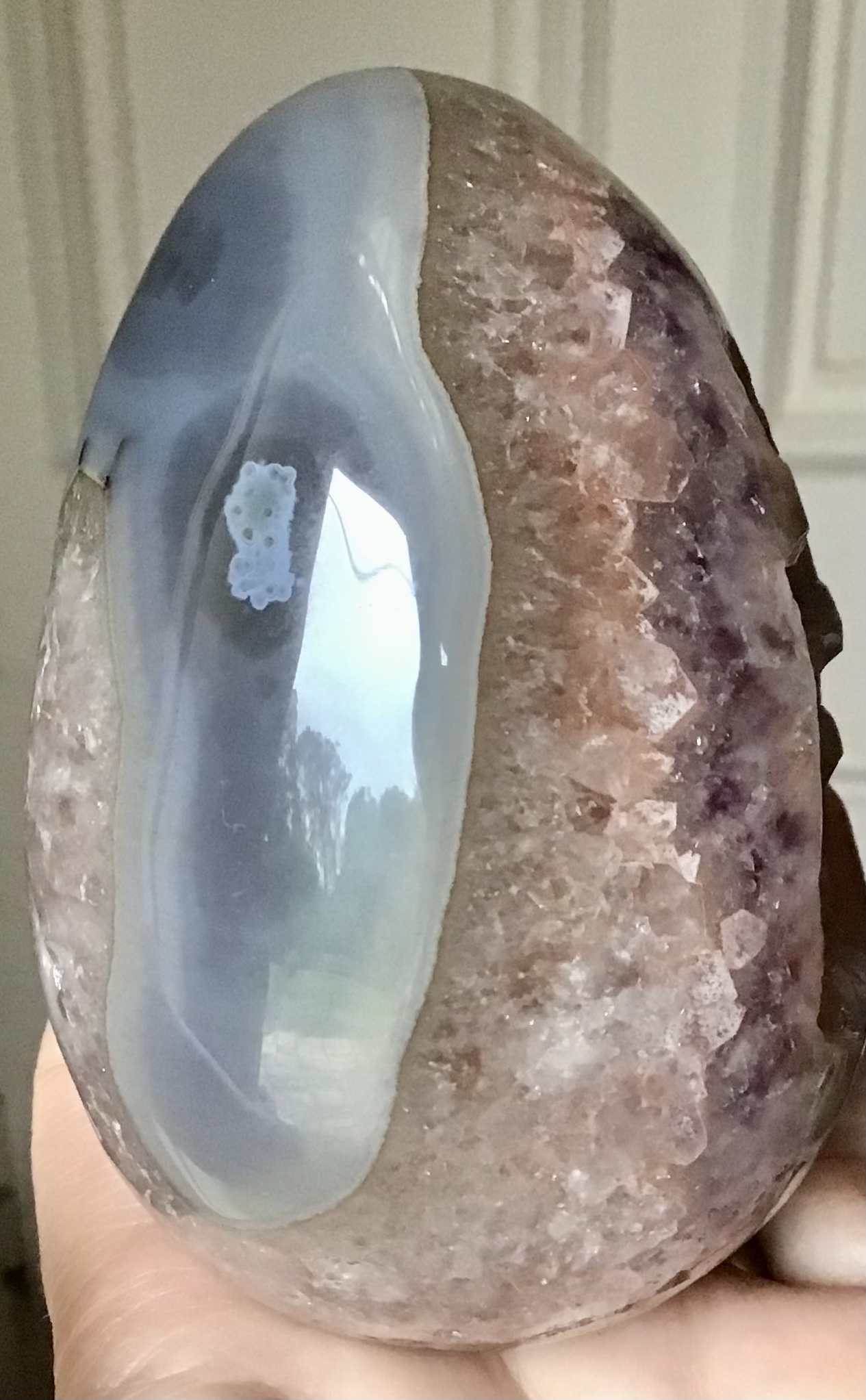 Rare Pink-/Peach Amethyst Blue Agate Crystal Geode - Image 5