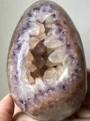 Rare Pink-/Peach Amethyst Blue Agate Crystal Geode