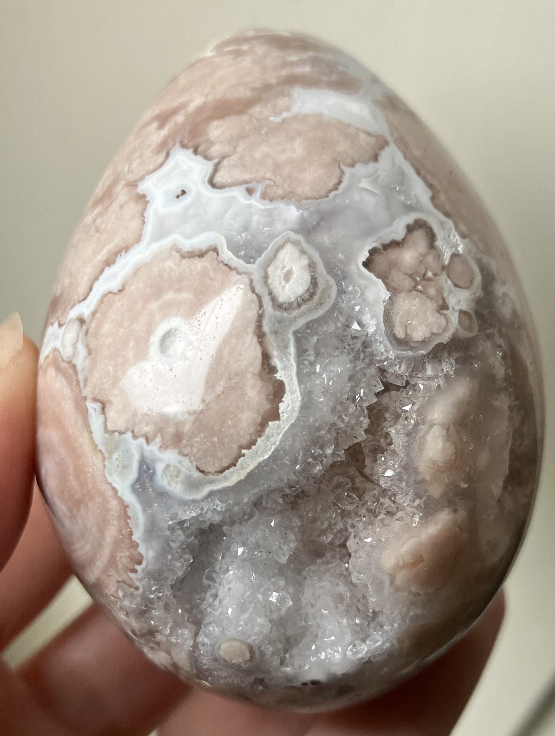 Rare Pink Flower Rose Agate Crystal Quartz Geode - Image 9