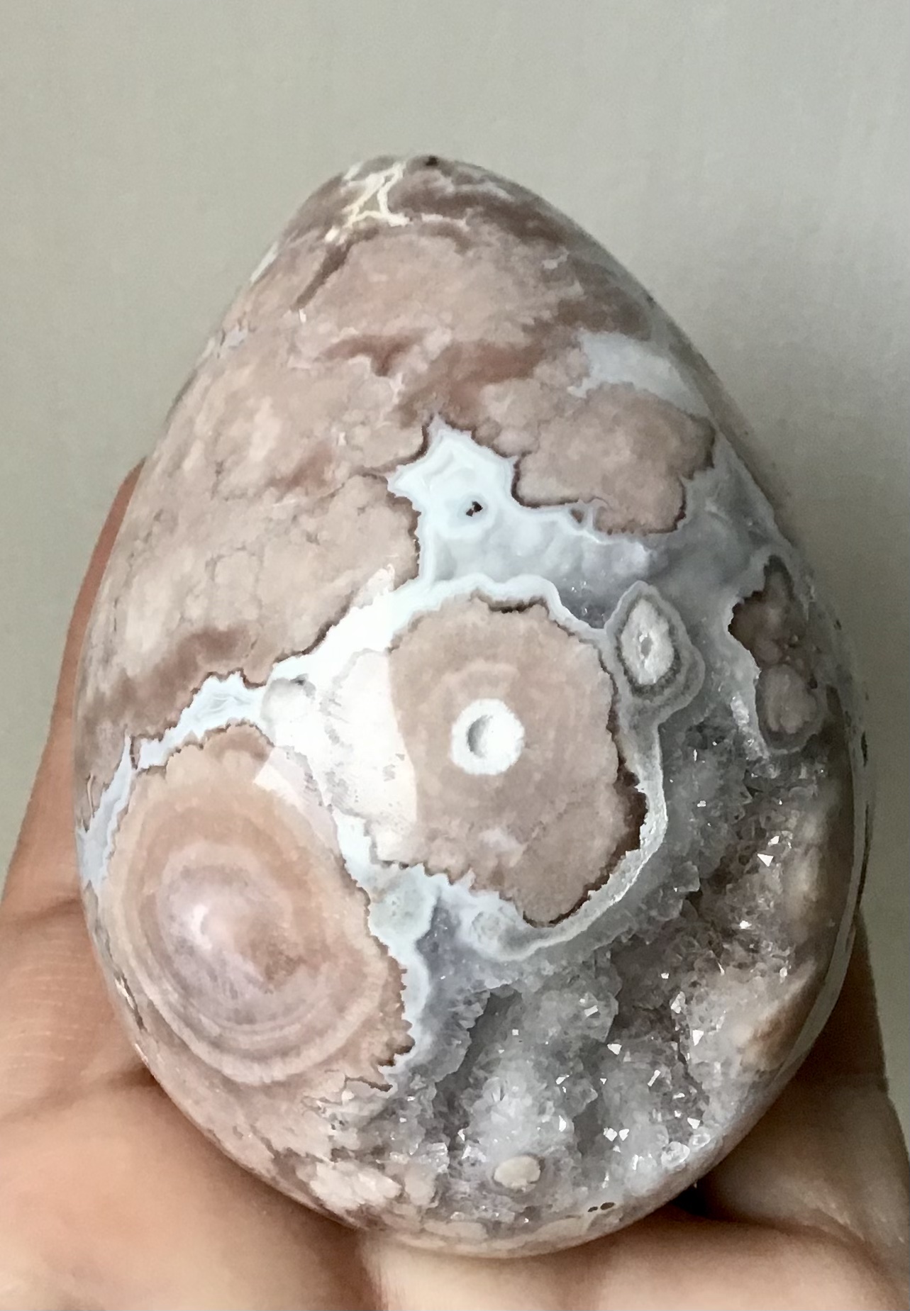 Rare Pink Flower Rose Agate Crystal Quartz Geode - Image 5