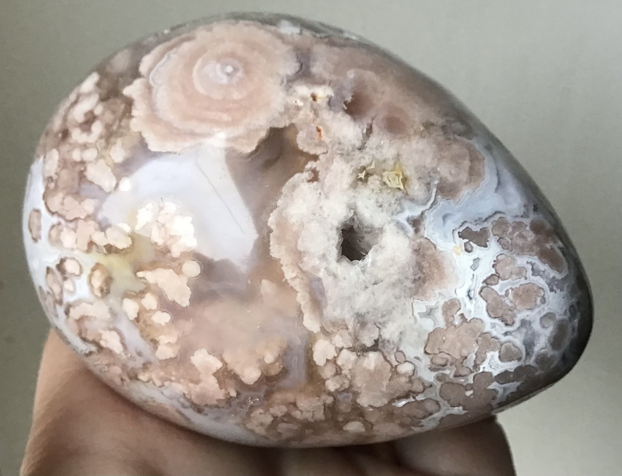 Rare Pink Flower Rose Agate Crystal Quartz Geode - Image 6