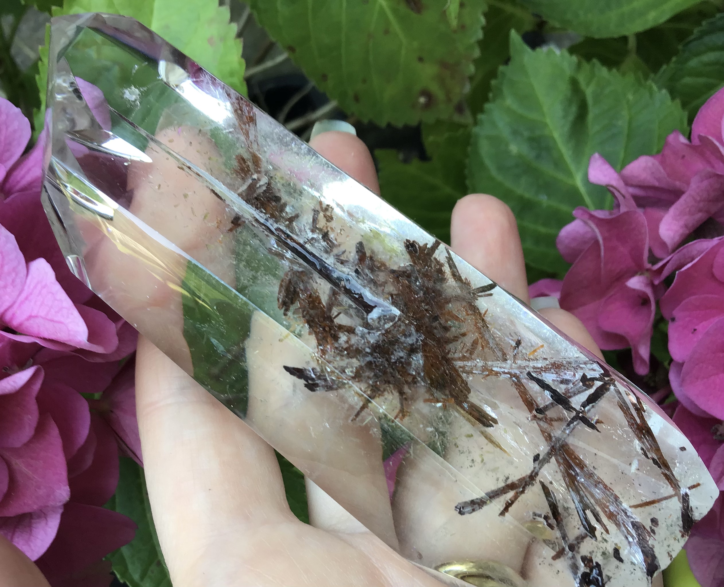 Water Clear Twin Quartz Crystal/ Red/Orange Tourmaline - Image 5