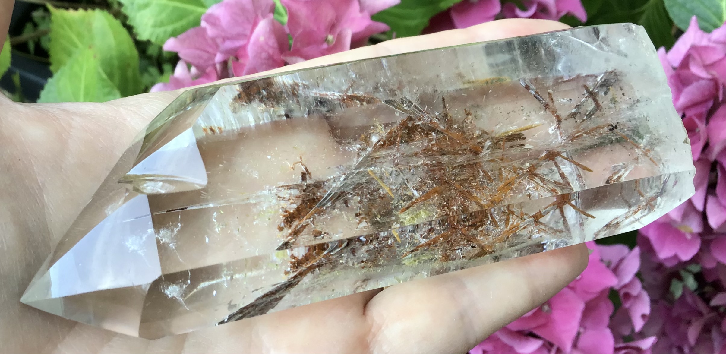 Water Clear Twin Quartz Crystal/ Red/Orange Tourmaline - Image 7