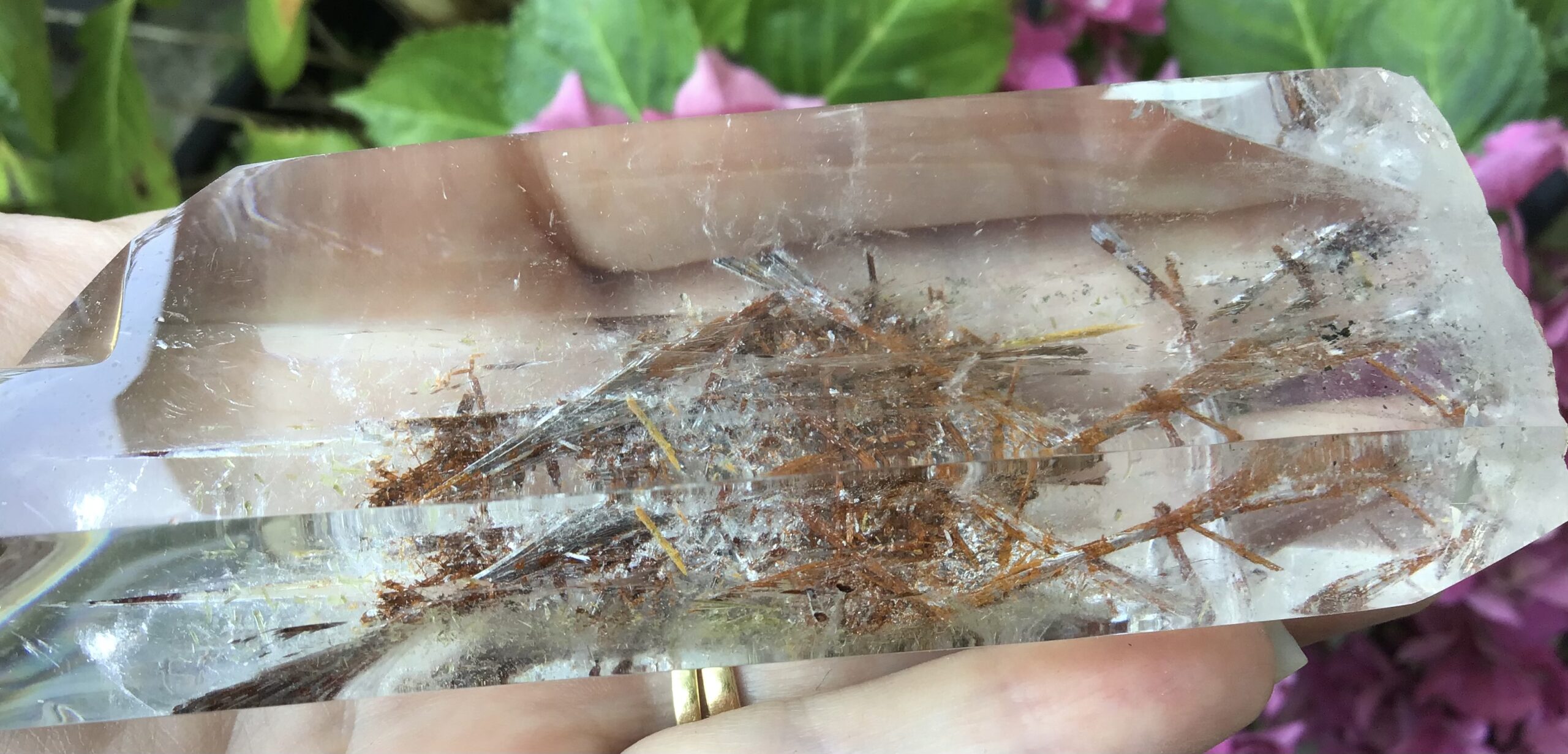 Water Clear Twin Quartz Crystal/ Red/Orange Tourmaline - Image 9