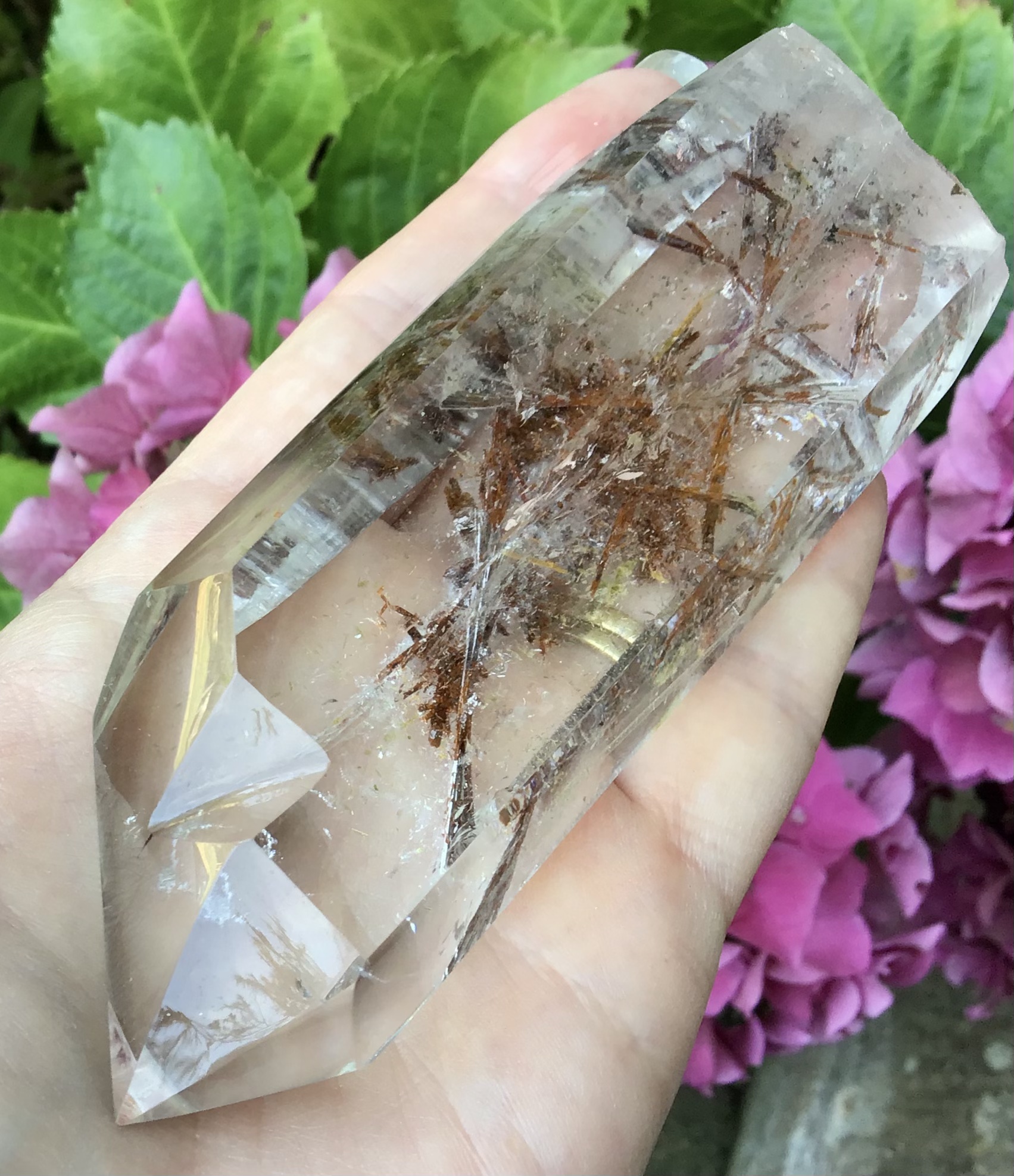 Water Clear Twin Quartz Crystal/ Red/Orange Tourmaline