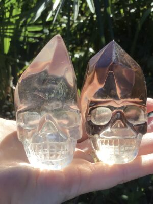 2x Top Quality Clear Smoky Quartz Crystal Skulls